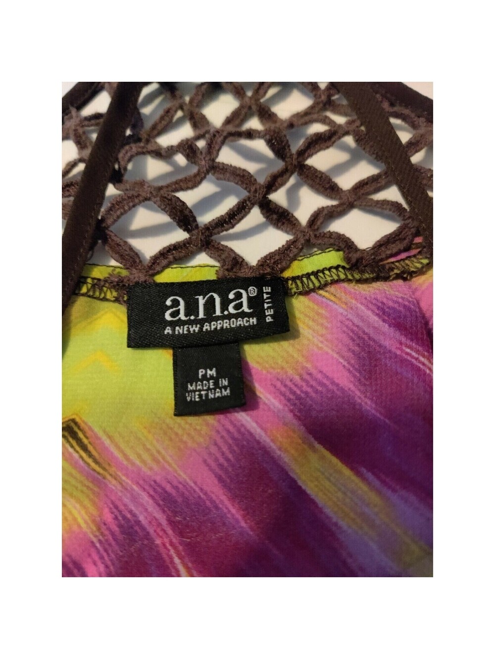 ana A New Approach Petite PM Purple Yellow Chevron Crochet Racerback Tank Top - Picture 9 of 12